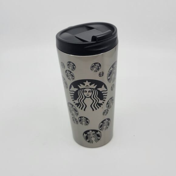 2014 Starbucks Mermaid Logo Circles Silver Stainless Steel Tumbler Travel Mug - Picture 11 of 11